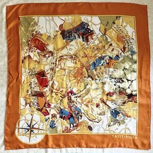 PLS READ Taittinger Vintage Silk Scarf Champagne France Map Orange